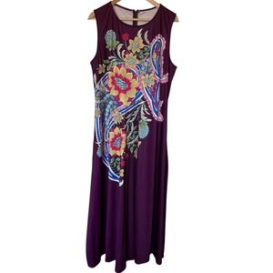 Womens Floral Print Sleeveless Maxi Dress Plum Purple XL fairycore
